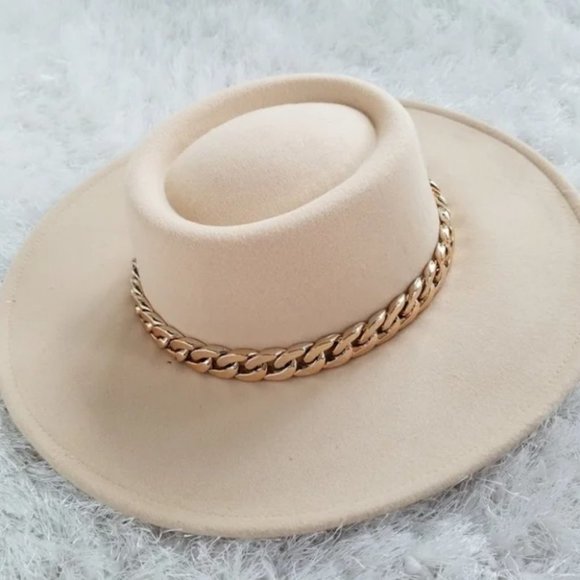 WIde BRIM FASHION HAT W/ CHAIN ACCENT ivory - Picture 6 of 9